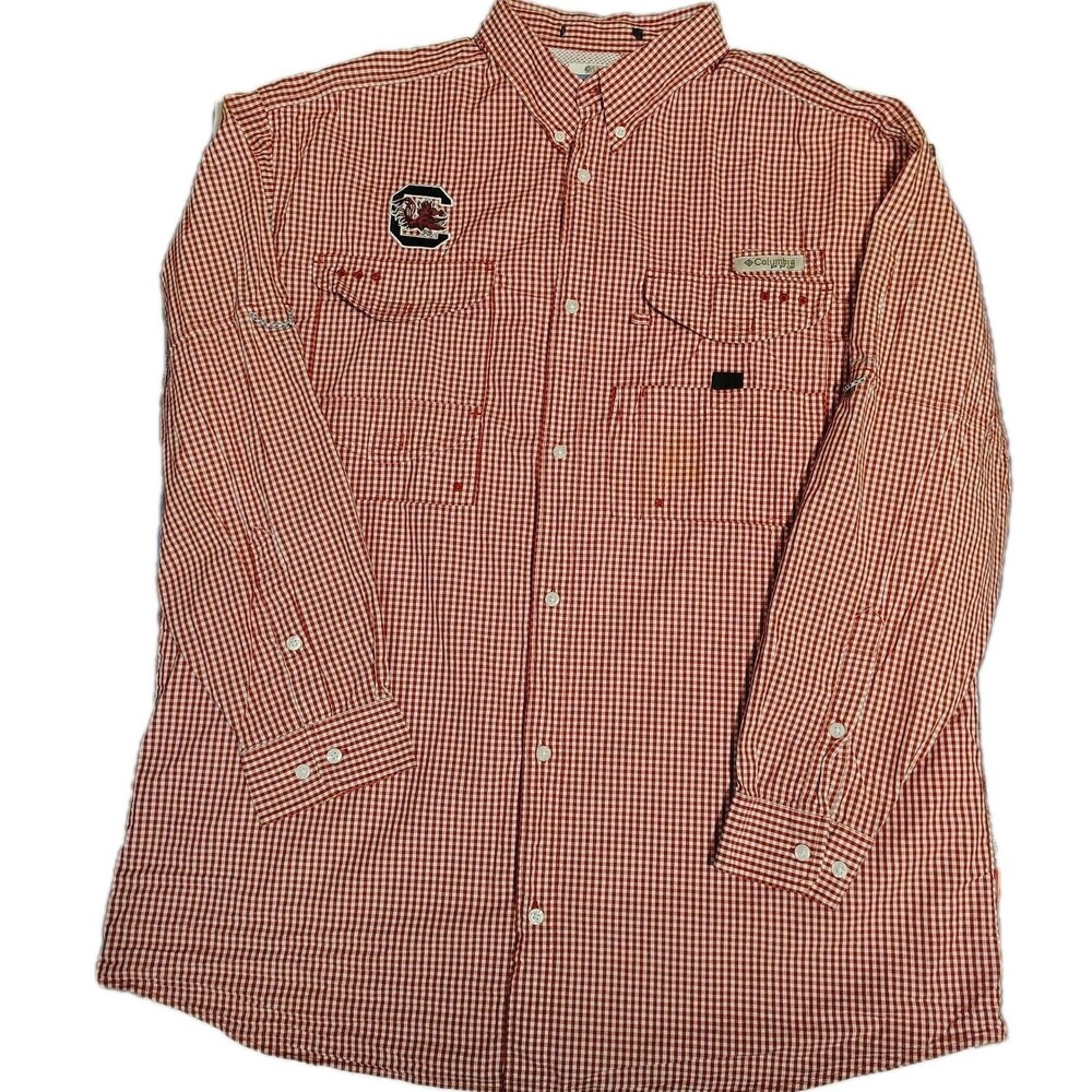 COLUMBIA PFG SHORT SLEEVE VENTED FISHING SHIRT Red/White  SIZE XL Excellent